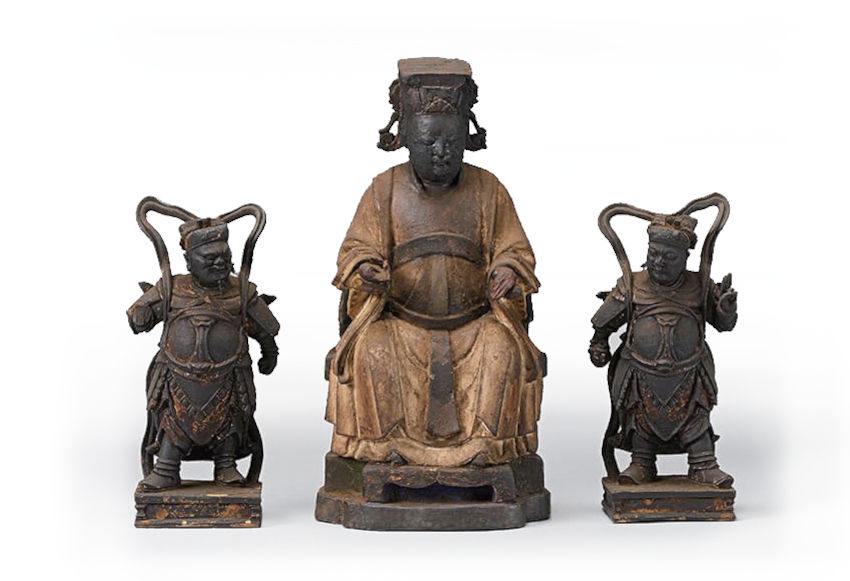 鄭芝龍祭拜的媽祖與護法千里眼、順風耳神像