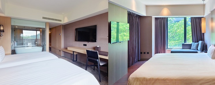 左:雀客國際旗下品牌「雀客藏居 CHECK inn Select」首度插旗台北內湖,新館「雀客藏居 - 台北內湖」藏居雙床客房房型右:為歡慶全新據點開張,自開幕日起至10月底,雀客藏居 - 台北內湖推出多重期間限定優惠(圖/雀客國際提供)