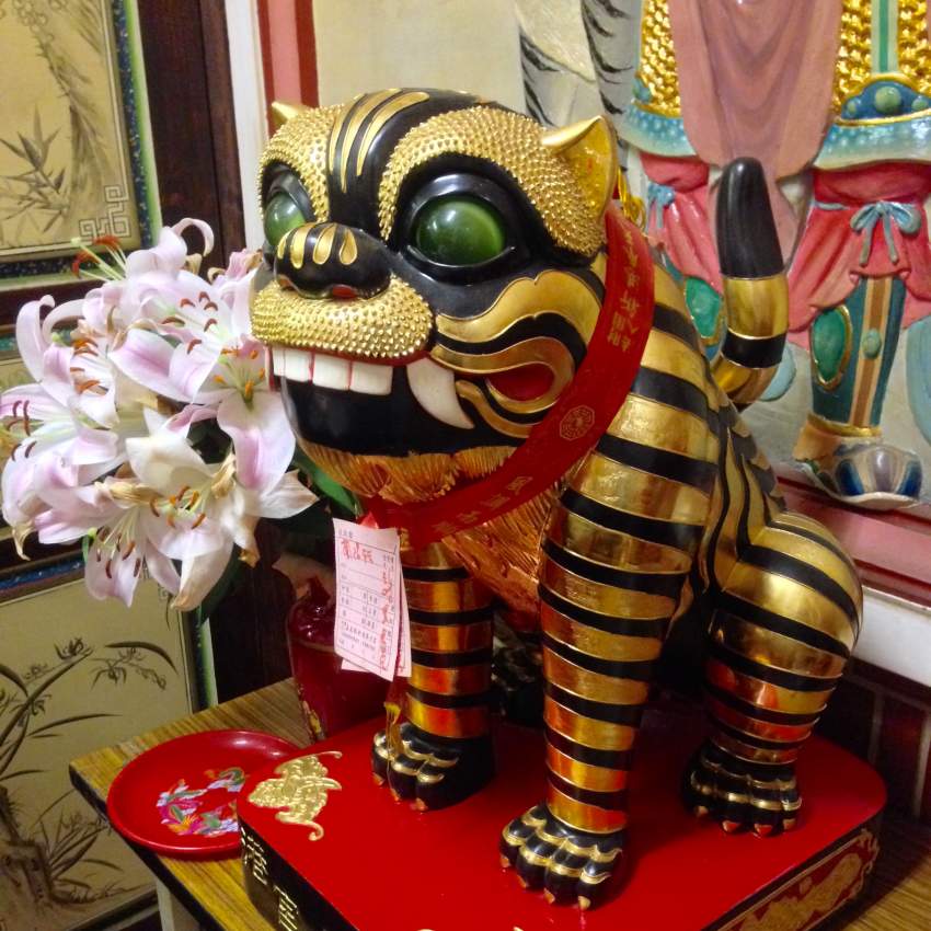 奉祀於桌上的御賜金花虎爺