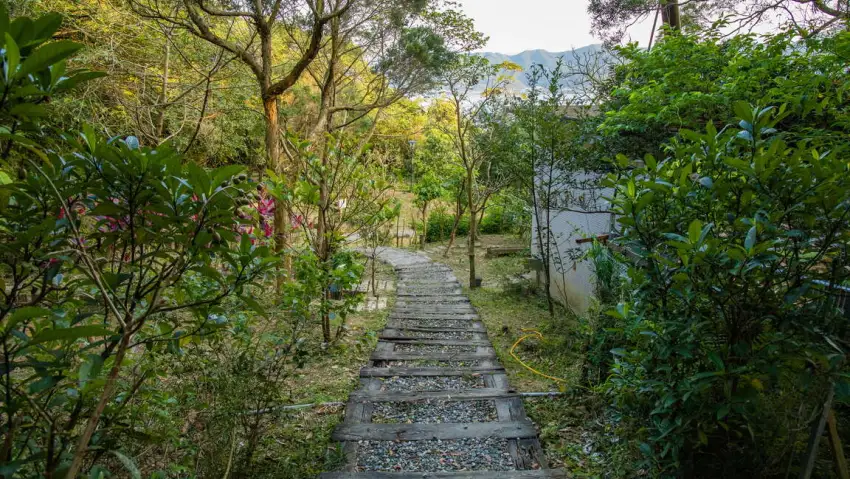 野柳里步道採用枕木結合碎石鋪設工法，兼具排水與止滑功能，行走更為穩定安全。