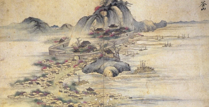 宮廷畫家李聖麟1748年創作《槎路勝區圖卷》描繪釜山圖像。