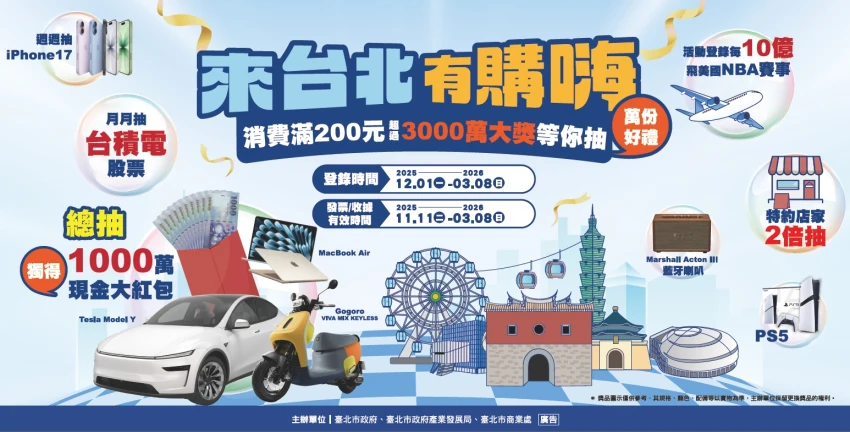 「來台北有購嗨 消費歡樂抽」活動，超值大獎等你抽！ 