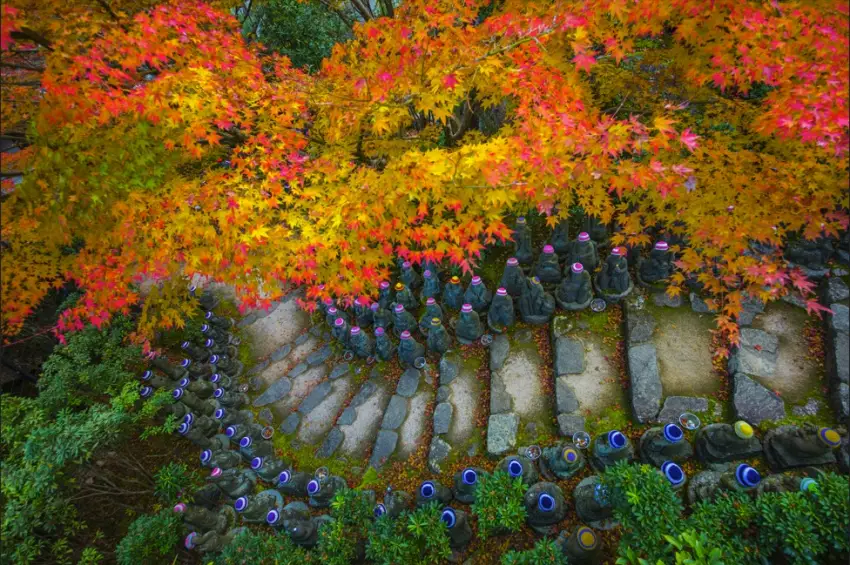 境內充滿戴著毛帽的地藏，可前來一窺表情迥異的地藏菩薩