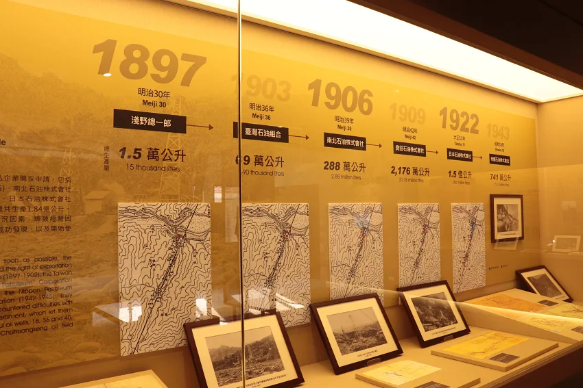 陳列館內清楚展示各年代小鎮變化及石油開採量