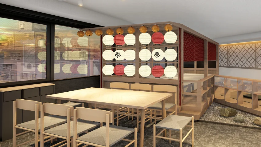 神轎意象融入空間，搭配提燈光影，彷彿在美好的祭典之夜中入眠。©OMATSURI BASE