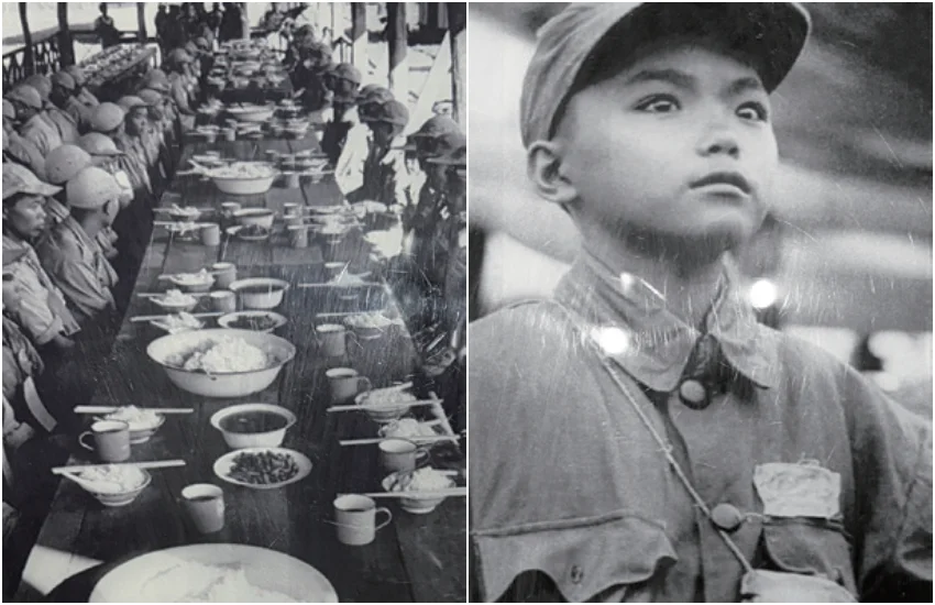十幾歲的少年就得加入反共復國的軍隊行列（圖右）。能坐下來享用一飯一菜一湯，已是孤軍們的最高享受