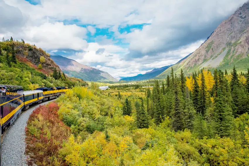 遊客可搭乘透明圓頂景觀列車，穿越丹奈利國家公園原野飽覽風光。