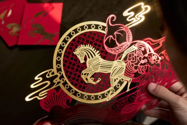 溫綺雯以中國傳統窗花為創作基底，融合杜拜卓美亞帆船酒店(Jumeirah Burj Al Arab) 經典的帆船式建築輪廓，以及其個人代表性的藝術符號，為新年量身打造專屬節慶禮贈。