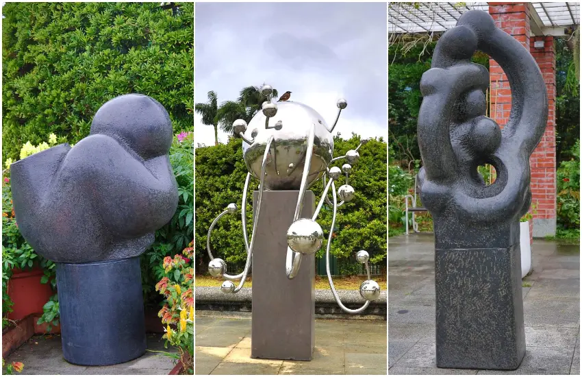 (左)郭清治藝術家「大地」、(中)李榮峰藝術家「生機」、(右)郭清治藝術家「聚結的空間」